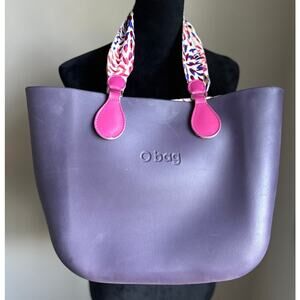 O BAG Printed Fabric Double Handle PVC Waterproof Lined Tote Bag in Purple